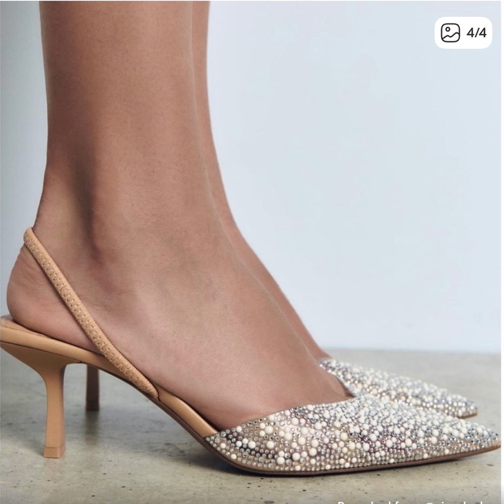 ZARA Pearl Embellished Slingback Heels